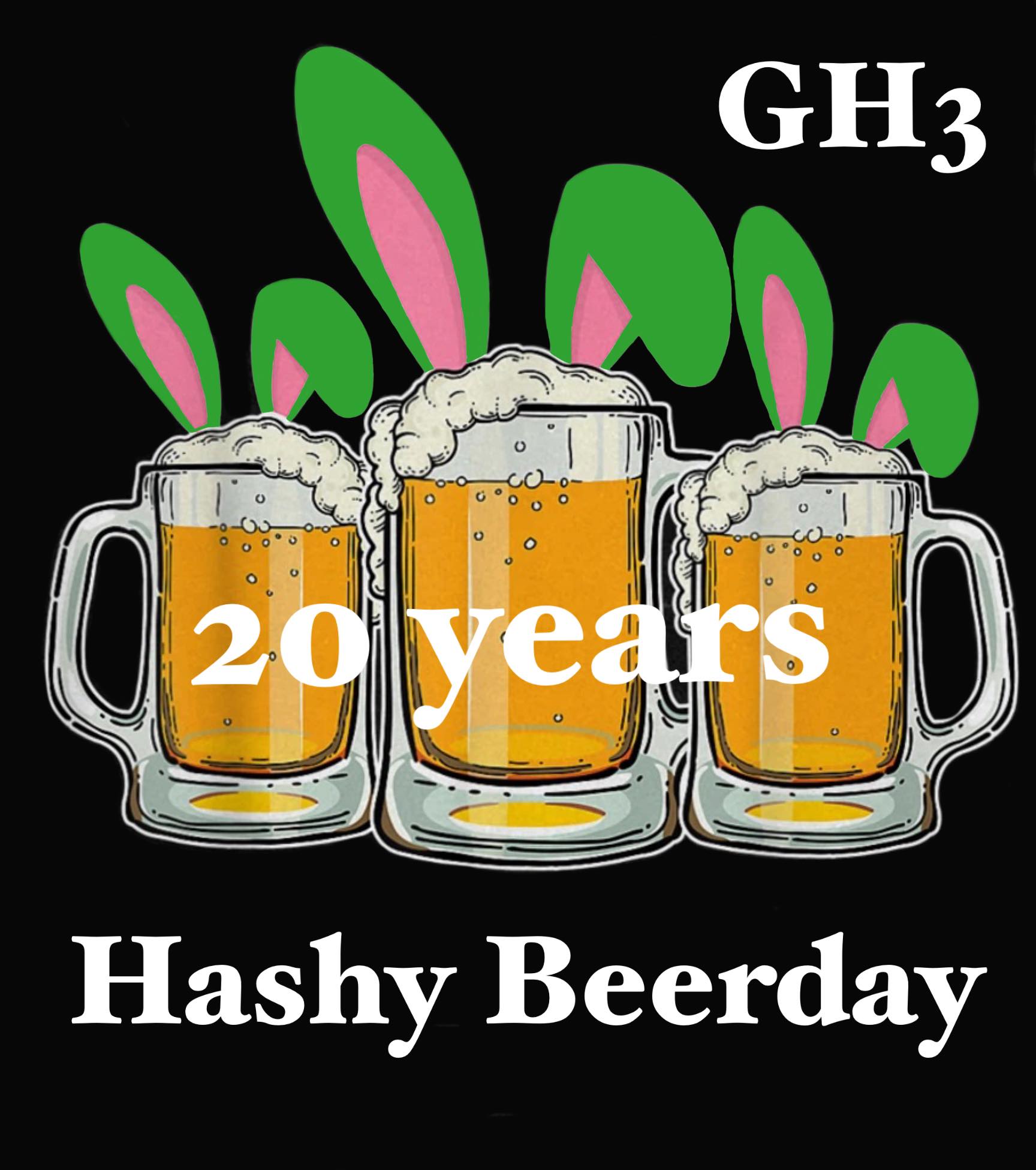 May be an image of beer and text that says "GH3 20 20years years Hashy Beerday"